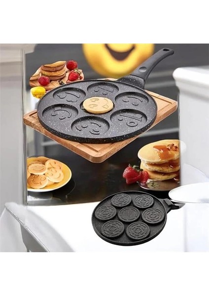 Granit Kaplama Yanmaz Yapışmaz Döküm Gülenyüz Pankek Krep Tavası, Gülenyüz Pankek Tavası 27CM