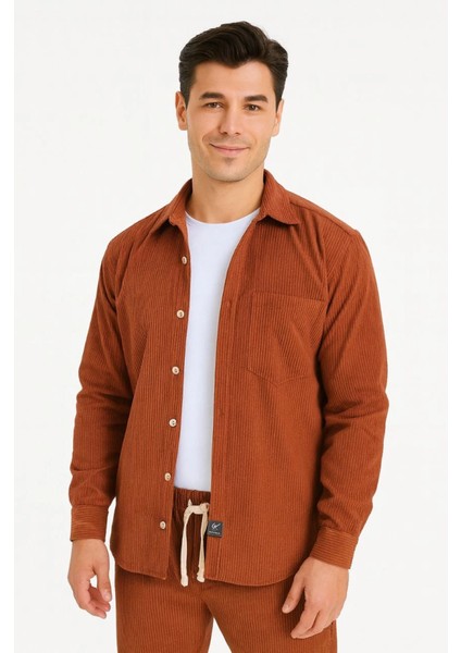 Erkek Kadife Oversize Takım – Gömlek ve Pantolon Ikili Set Füme Corduroy Şıklığı, Rahat V modelleri