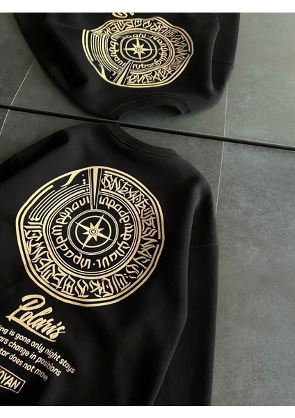 Kışlık Bisiklet Yaka Ön ve Arka Baskılı Sweatshirt - Siyah fırsatları