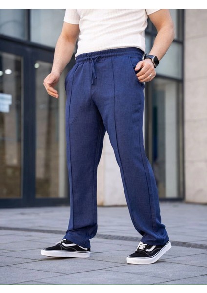 Erkek Keten Cepli Çıma Dikişli Jogger Buggy Pantalon Rahat Kalıp - Lacivert fırsatları