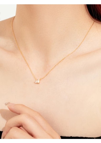 Minimal Ikili Baget ve Damla Taşlı 18K Altın Kaplama Gümüş Kolye fiyatları