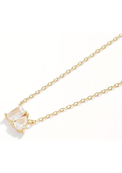 Minimal Ikili Baget ve Damla Taşlı 18K Altın Kaplama Gümüş Kolye modelleri