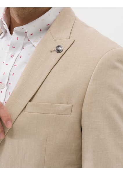 Erkek Bej Ex. Slim Fit Keten Karışımlı Ceket 50264886-VR011