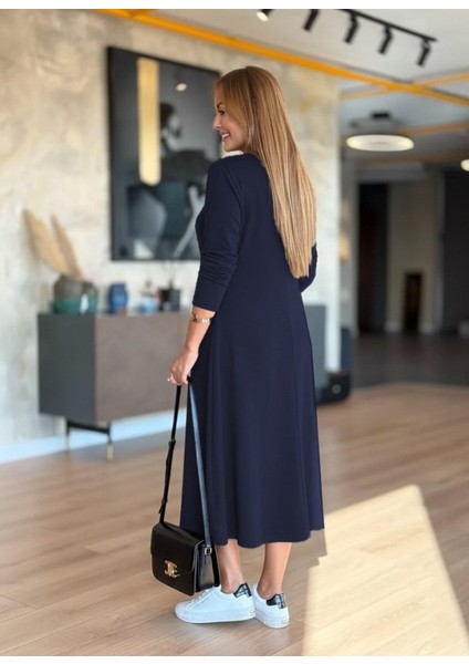 Kadın Uzun Kollu V Yakalı Midi Modal Elbise fırsatları