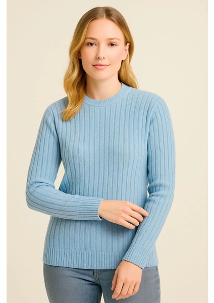 Bisiklet Yuvarlak Yaka Triko Kazak Pamuklu Kalın Fitilli Dokuma, Regular Fit Uzun Kollu Kışlık M