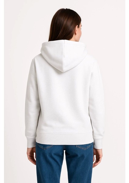 Üç Iplik Kapüşonlu Kanguru Çepli Sweatshirt Hoodie - Beyaz fiyatları