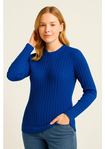 Bisiklet Yuvarlak Yaka Triko Kazak Pamuklu Kalın Fitilli Dokuma, Regular Fit Uzun Kollu Kışlık M fiyatları