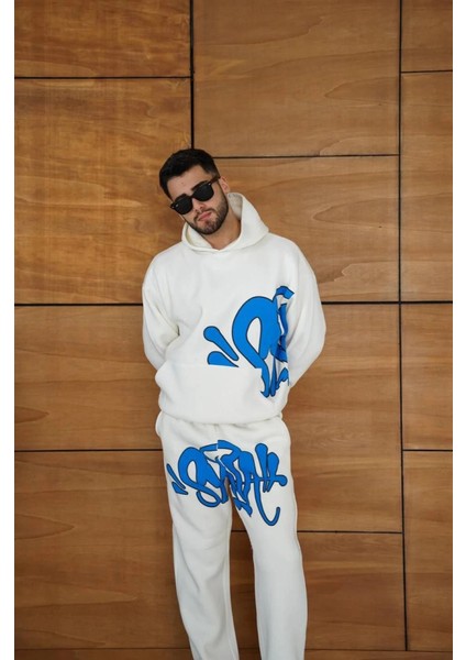 Erkek Kapüşonlu Eşofman Takım Graffiti Baskılıoversize Rahat Kalıp, Kanguru Cepli, Streetwear modelleri