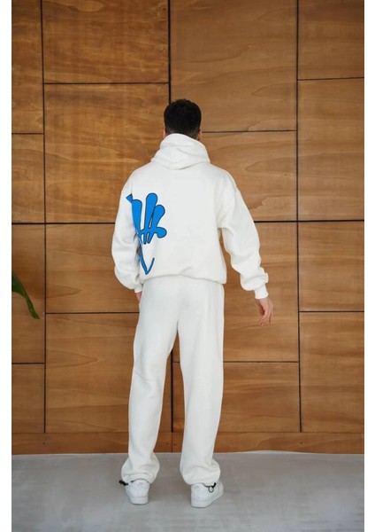 Erkek Kapüşonlu Eşofman Takım Graffiti Baskılıoversize Rahat Kalıp, Kanguru Cepli, Streetwear fırsatları