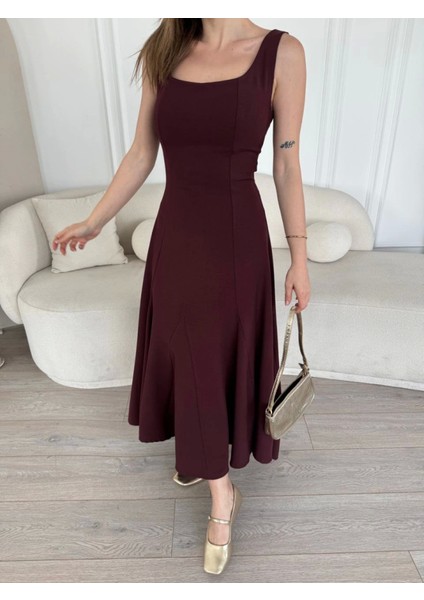 Sırt Dekolteli Kolsuz Uzun Elbise - Mürdüm fiyatları