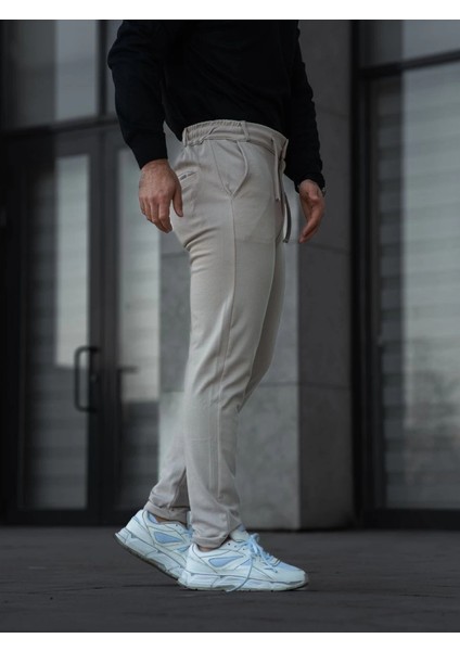 Erkek Diagonel Mikro Dokulu Cepli Pantolon - Bej fırsatları