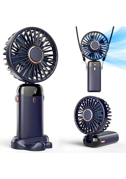 Taşınabilir El Vantilatörü, Pille Çalışan Fan, Tabanlı, 8 Saat, Dijital Ekran, 5 Hız, 90°