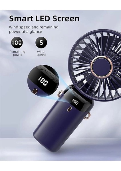 Taşınabilir El Vantilatörü, Pille Çalışan Fan, Tabanlı, 8 Saat, Dijital Ekran, 5 Hız, 90° fırsatları