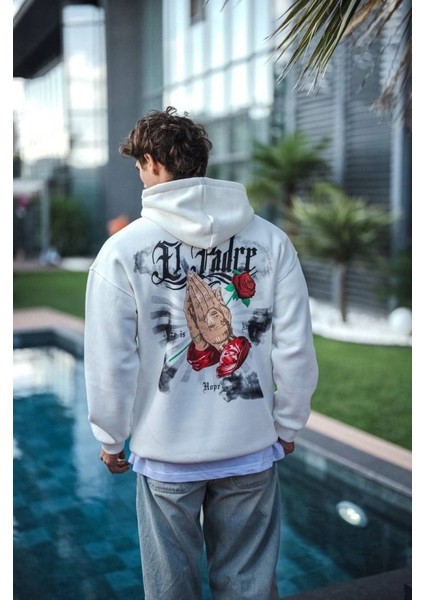 Üç Iplik Penye Kapşonlu Baskılı Sweatshirt - Beyaz fiyatları