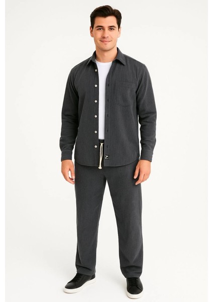 Erkek Kadife Oversize Takım – Gömlek ve Pantolon Ikili Set Füme Corduroy Şıklığı, Rahat V fiyatları