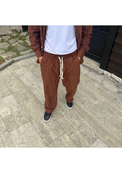 Erkek Fitilli Kadife Cepli Buggy Pantolon Oversize Rahat Kalıp - Kahverengi modelleri