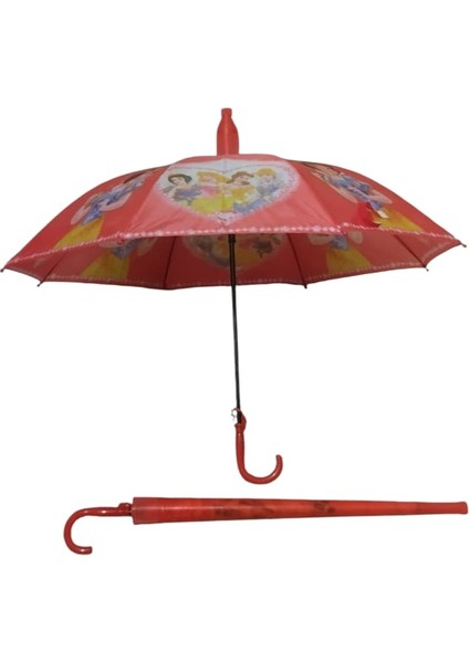 Özel Kılıflı Bardaklı Korumalı Düdüklü Kız Çocuk Şemsiye Kırmızı