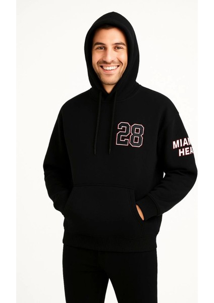 Üç Iplik Kapüşonlu Ön ve Arka Baskılı Sweatshirt Hoodie - Siyah modelleri