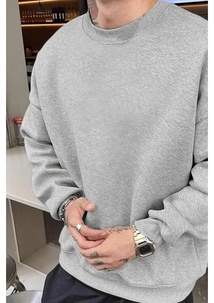 Erkek Düz Bisiklet Yaka Sweat - Gri