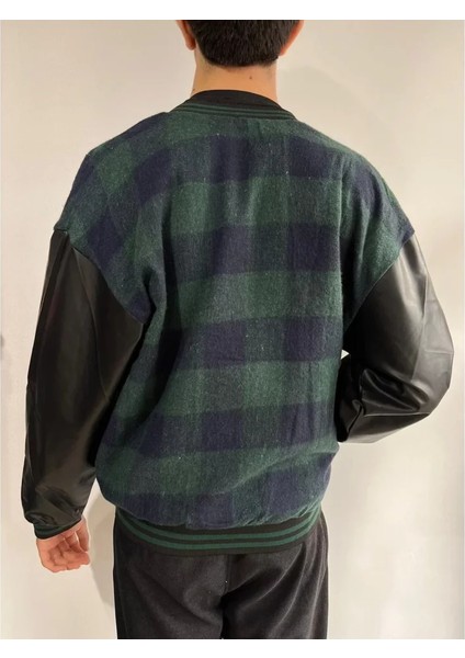 Erkek Pötikare Desen Nakışlı Kolej Ceket - Haki fiyatları