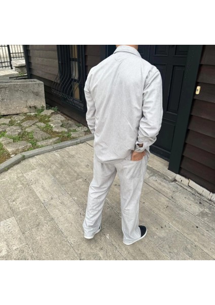 Erkek Kadife Oversize Takım – Gömlek ve Pantolon Ikili Set Füme Corduroy Şıklığı, Rahat V modelleri