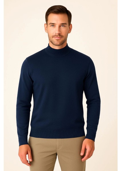 Erkek Yarım Boğaz Triko Kazak Yumuşak Dokulu Pamuklu Ince Dokuma, Uzun Kollu Rahat Regular Kalıp