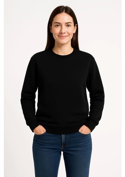 Üç Iplik Düz Bisiklet Yaka Sweatshirt - Siyah fiyatları