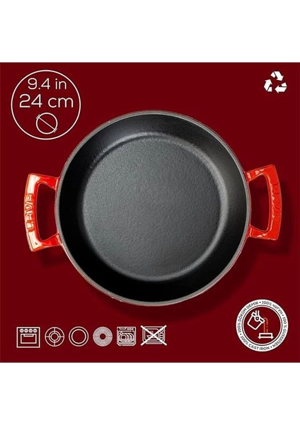 Döküm Yuvarlak Sahan Döküm Demir Yekpare Çift Kulplu ÇAP(Ø)24CM. Kırmızı fırsatları