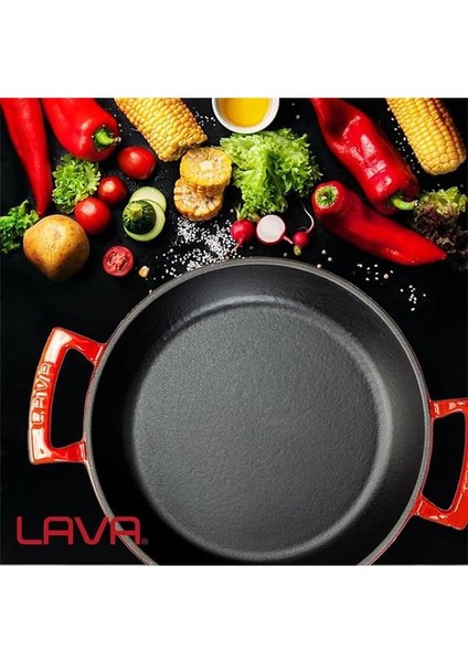 Döküm Yuvarlak Sahan Döküm Demir Yekpare Çift Kulplu ÇAP(Ø)24CM. Kırmızı