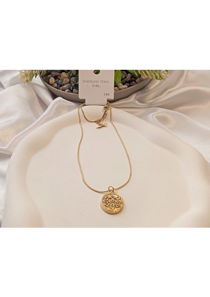 14 K Kaplama Antik Desen Figürlü Çelik Kolye modelleri