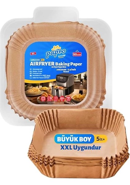 Airfryer Pişirme Kağıdı, Fritöz Yağlı Kağıdı, Yanmaz Kağıt Xxl Uyumlu 50 Adet (Kare) (1, Kare