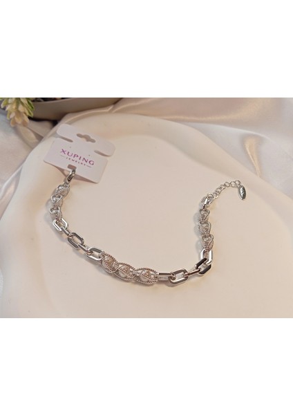 Topçuk Zincir Detaylı Xuping Jewelry Gümüş Renk Bileklik modelleri