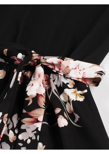 Kadın Kısa Kollu Bisiklet Yaka Çiçek Desenli Üst Viskon Alt Süprem Kısa Elbise modelleri