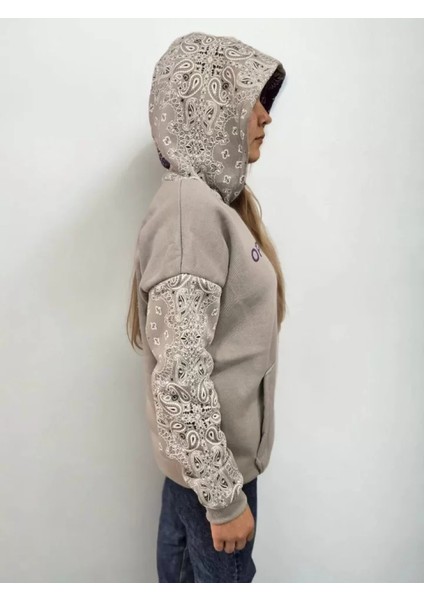Baskılı Kapüşonlu Sweatshirt - Gri fırsatları