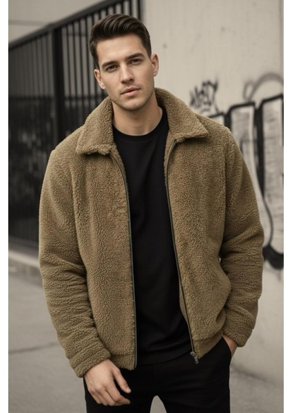 Harris Peluş Içi Polarlı Tam Fermuarlı Gömlek Yaka Kalın Erkek Hırka Sweatshirt Polar