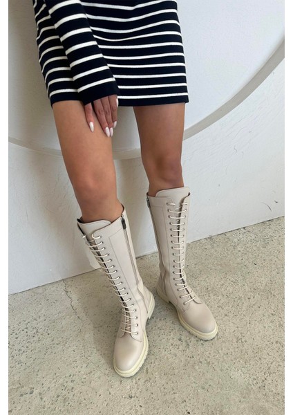 Darwin Kadın Bağcıklı Deri Postal Çizme Bej fiyatları