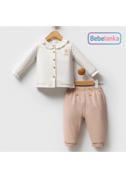 Kız Bebek %100 Pamuk Fırfırlı Yaka Gömlek Pantolon 2'li Lisanslı Takım