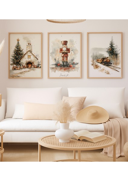 3 Parça Yılbaşı Temalı Çerçeve Görünümlü Mdf Tablo Seti -111