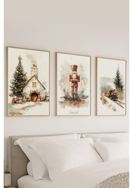 3 Parça Yılbaşı Temalı Çerçeve Görünümlü Mdf Tablo Seti -111 fiyatları