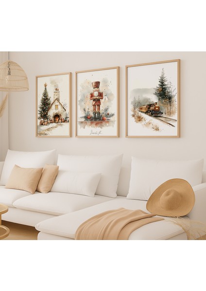 3 Parça Yılbaşı Temalı Çerçeve Görünümlü Mdf Tablo Seti -111 modelleri