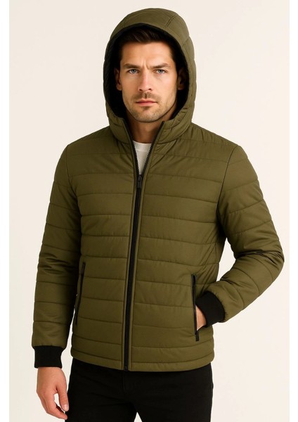 Erkek Şişme Kapüşonlu Fermuarlı Mont Su Itici Kapitone Astarlı Kumaş Cepli Kışlık Rahat Ka modelleri