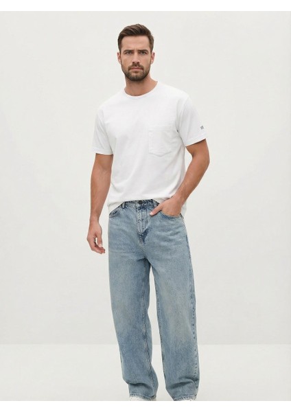 Erkek Baggy Kot Pantolon Buz Mavi