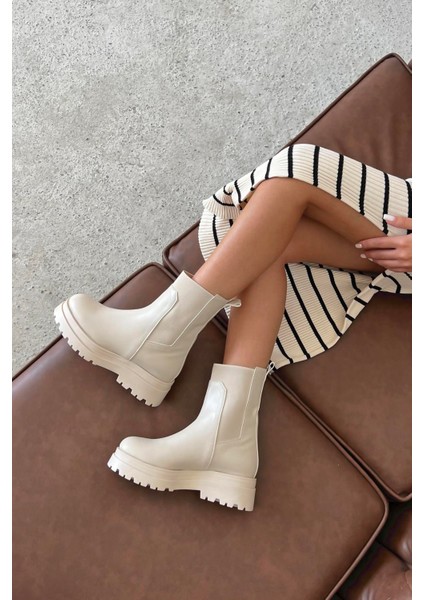 Embers Kadın Lastik Detay Deri Postal Bot Bej fiyatları