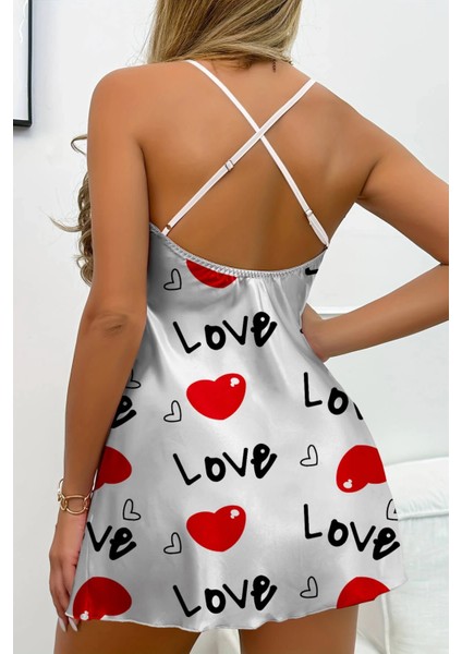 Love Desenli Beyaz Saten Gecelik indirimleri