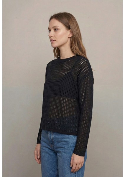 Kadın Siyah Ince Ajurlu Triko Kazak fiyatları