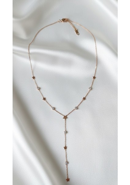 Taşlı ve Yıldız Desenli Çelik Y-Kolye fiyatları