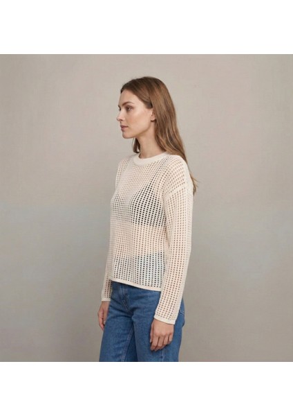 Kadın Ekru Ince Ajurlu Triko Kazak fiyatları