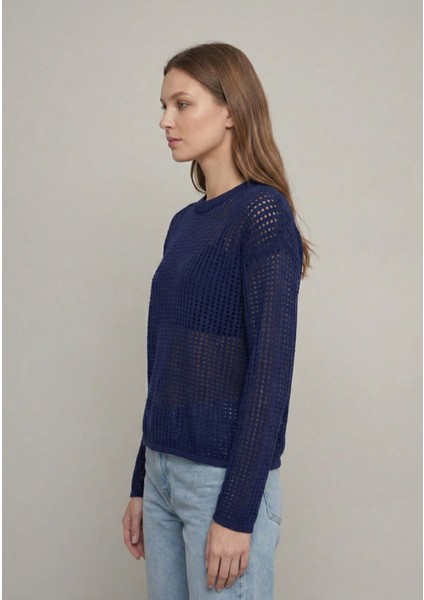 Kadın Lacivert Ince Ajurlu Triko Kazak fiyatları