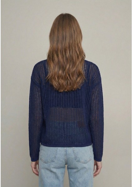 Kadın Lacivert Ince Ajurlu Triko Kazak modelleri