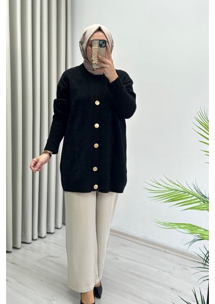 Magazin Oversize Rahat Kalıp V Yaka Düğme Detaylı Angora Kadın Hırka fiyatları